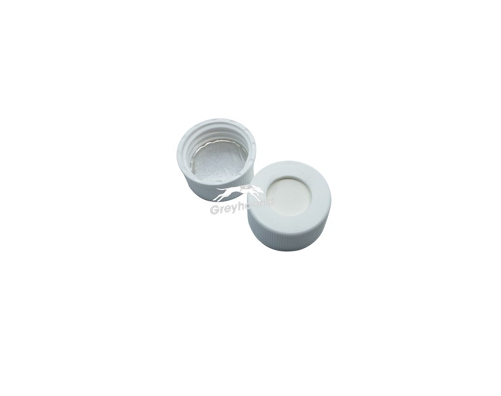 Picture of 24-400mm Open Hole Screw Cap, White Polypropylene with Aluminium Foil/White Silicone Septa, 3mm, (Shore A 50)
